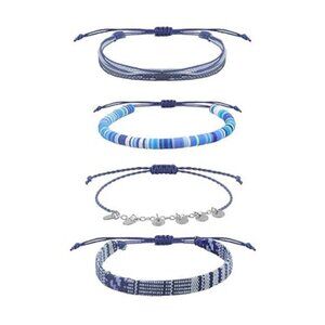 4pc Surfer Anklets for Men Waterproof String Rope Anklets Boho Clay Adjustable